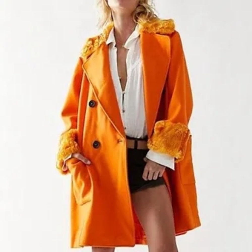 Free People Vibrant Orange Wool Coat